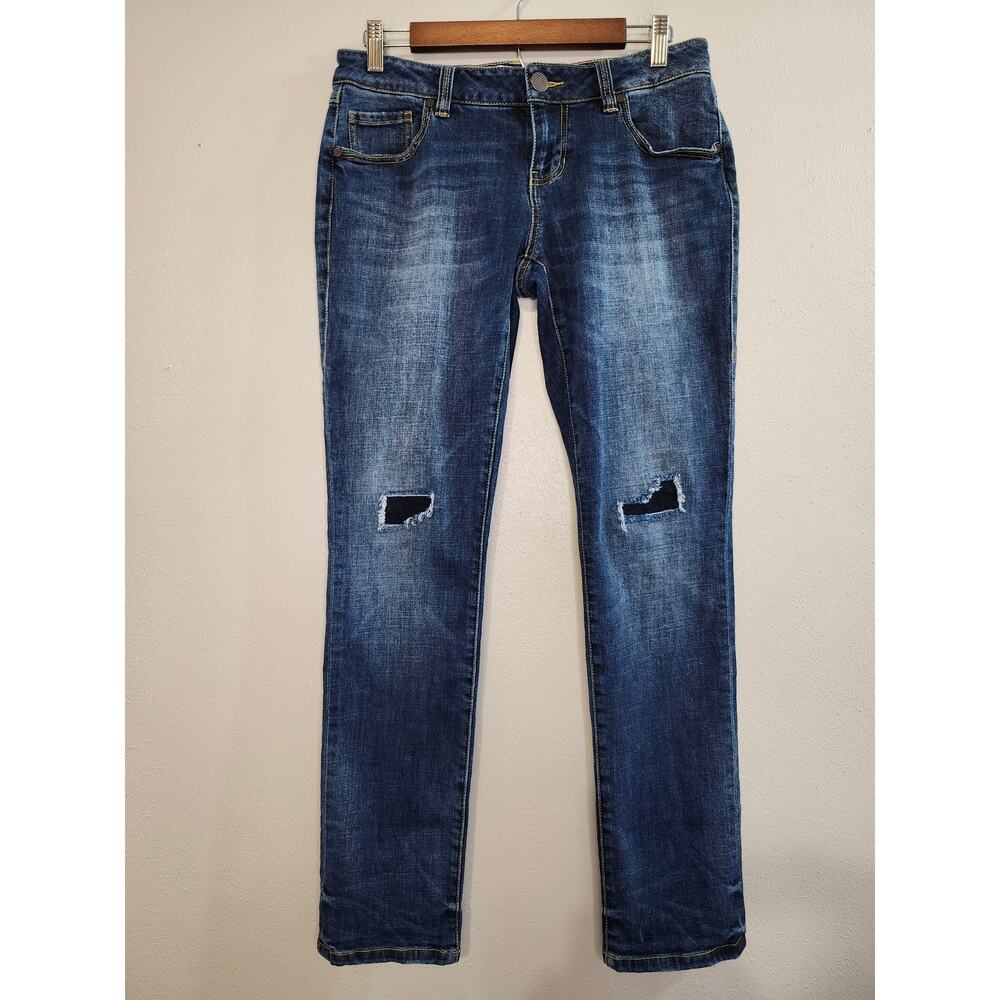 Cabi Slim Boyfriend Women's Dark Wash Distressed Patchwork Jeans Size 4